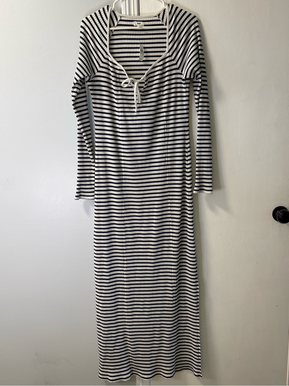 aerie Blue & White Striped Ribbed Maxi Dress